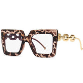 Claire Fancy Square Metal Chain Glasses Frame Rectangle Frames Southood coffee leopard